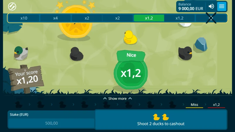 Exploding Ducks – onnistunut laukaus kertoimella x1.2